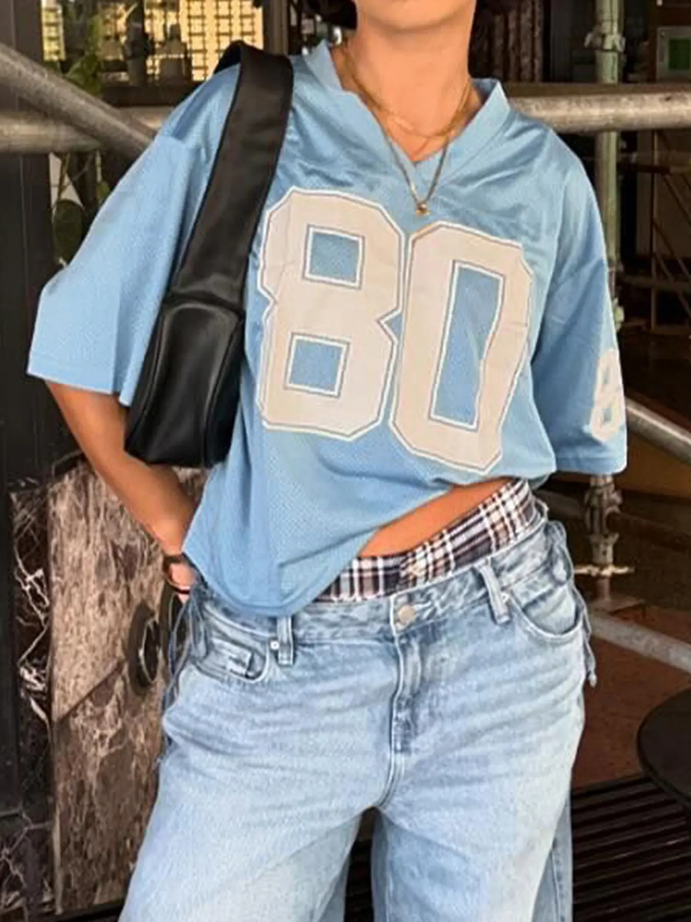 Rockmore  Number Print Nets Loose T-Shirts Women Casual Baggy Basic Crew Neck Short Sleeve Tops Streetwear Fashion Summer Sports
