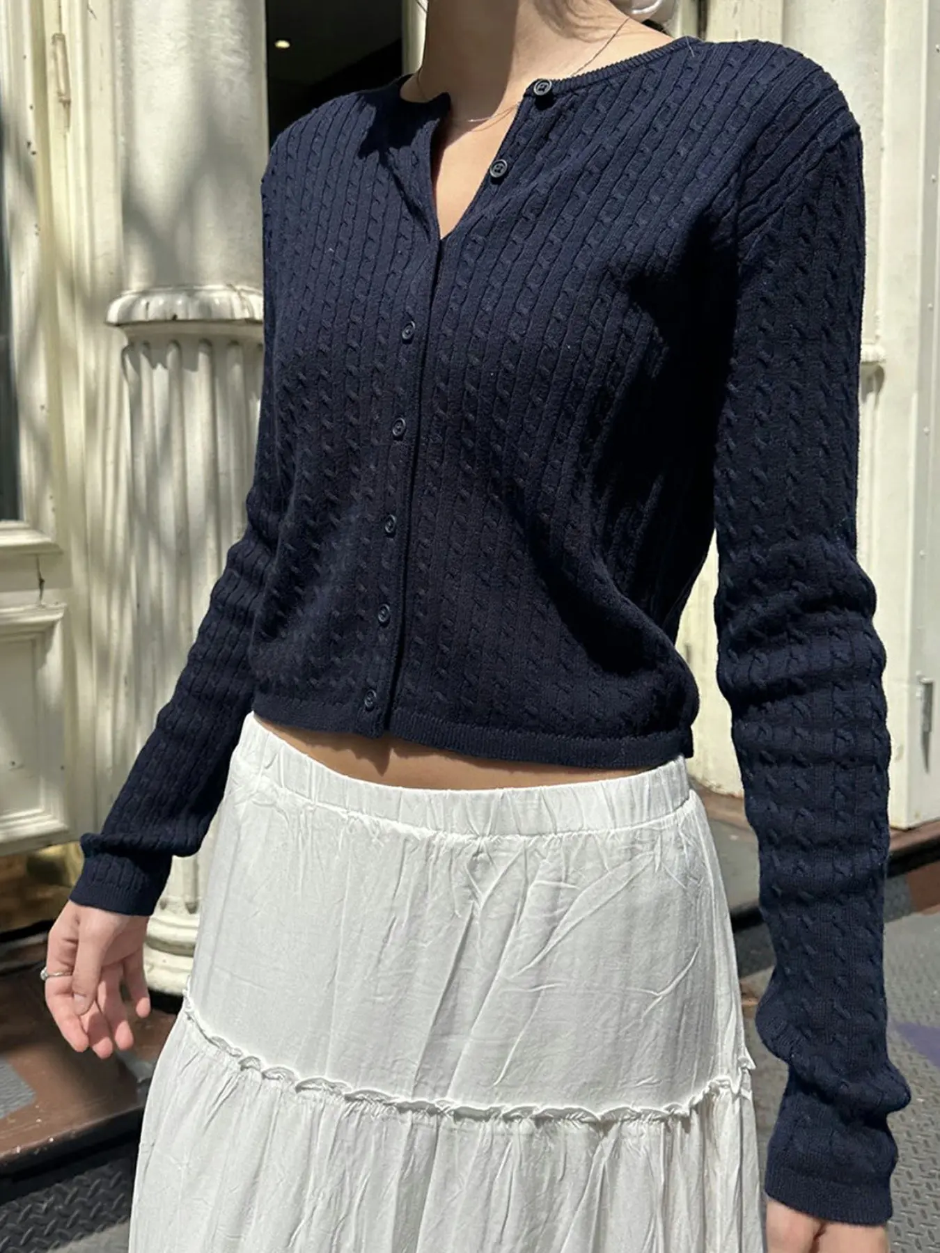 Rockmore Harajuku Solid Twist Knit Slim Cardigans Casual O-Neck Cotton Single Breasted Sweater Coats Autumn Clothes Chic Y2k Top