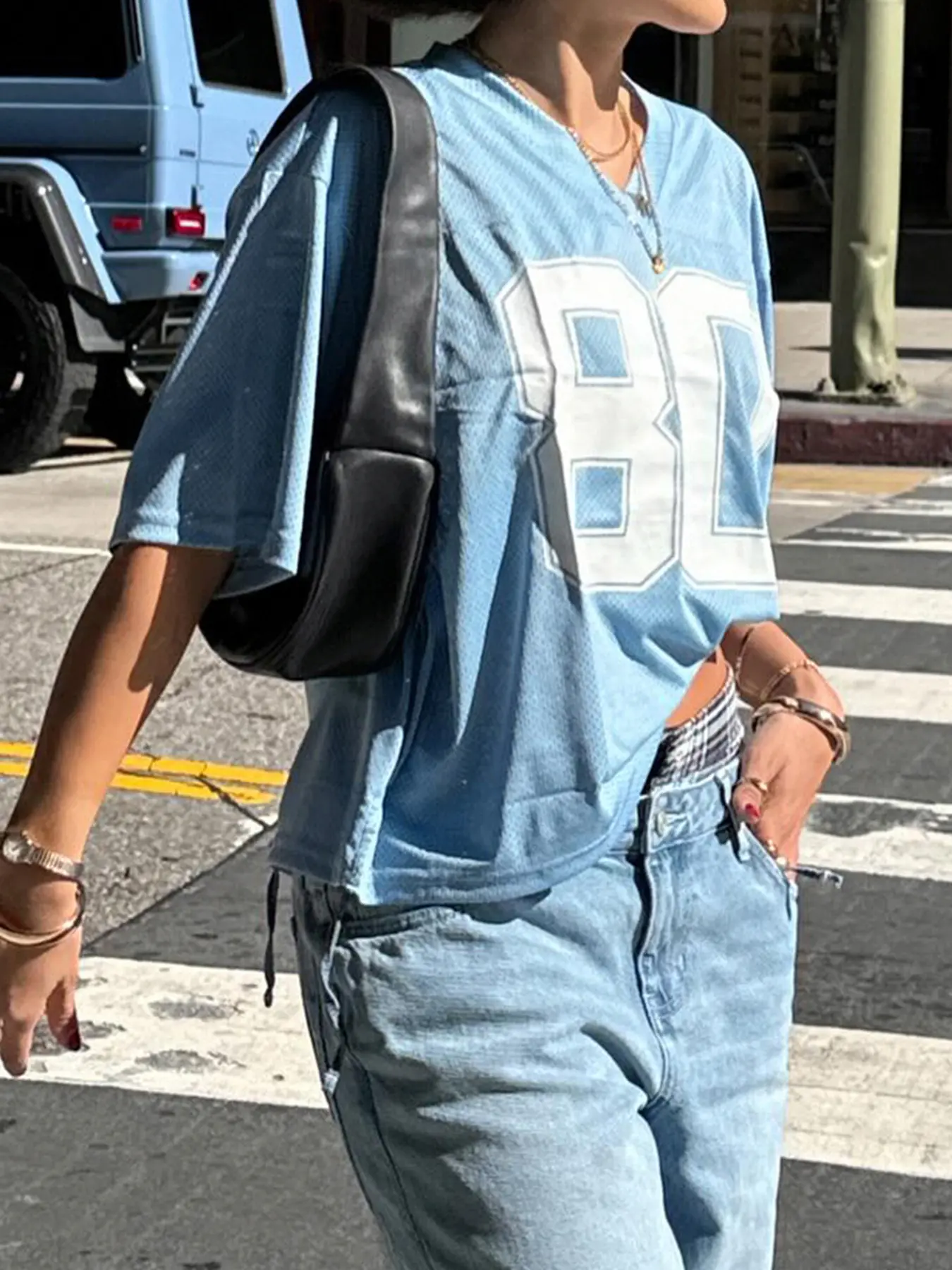 Rockmore  Number Print Nets Loose T-Shirts Women Casual Baggy Basic Crew Neck Short Sleeve Tops Streetwear Fashion Summer Sports