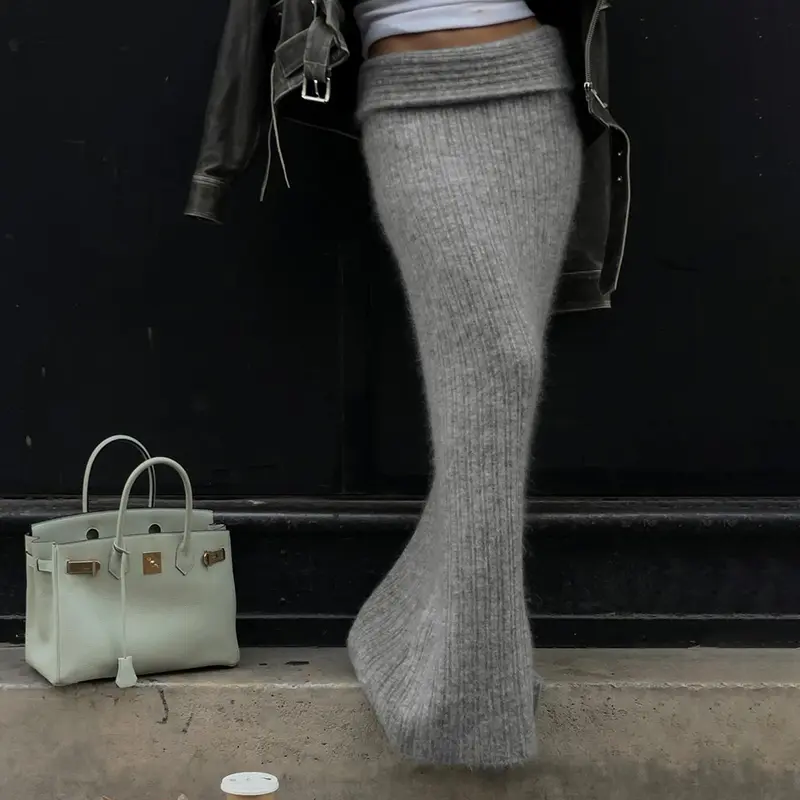 Rockmore Elegant Knitted Long Skirts Women Streetwear Loose Casual Low Waist Floor-Length Skirt Harajuku Ladies Autumn Winter