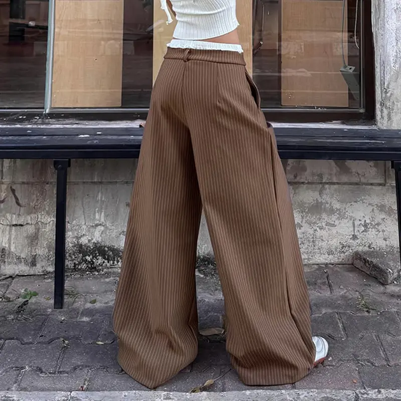 Contrast Patchwork Women Striped Wide Leg Pants Fashion Street Harajuku Loose Suit Trousers Y2k Aesthetic Casual Oversize Pants