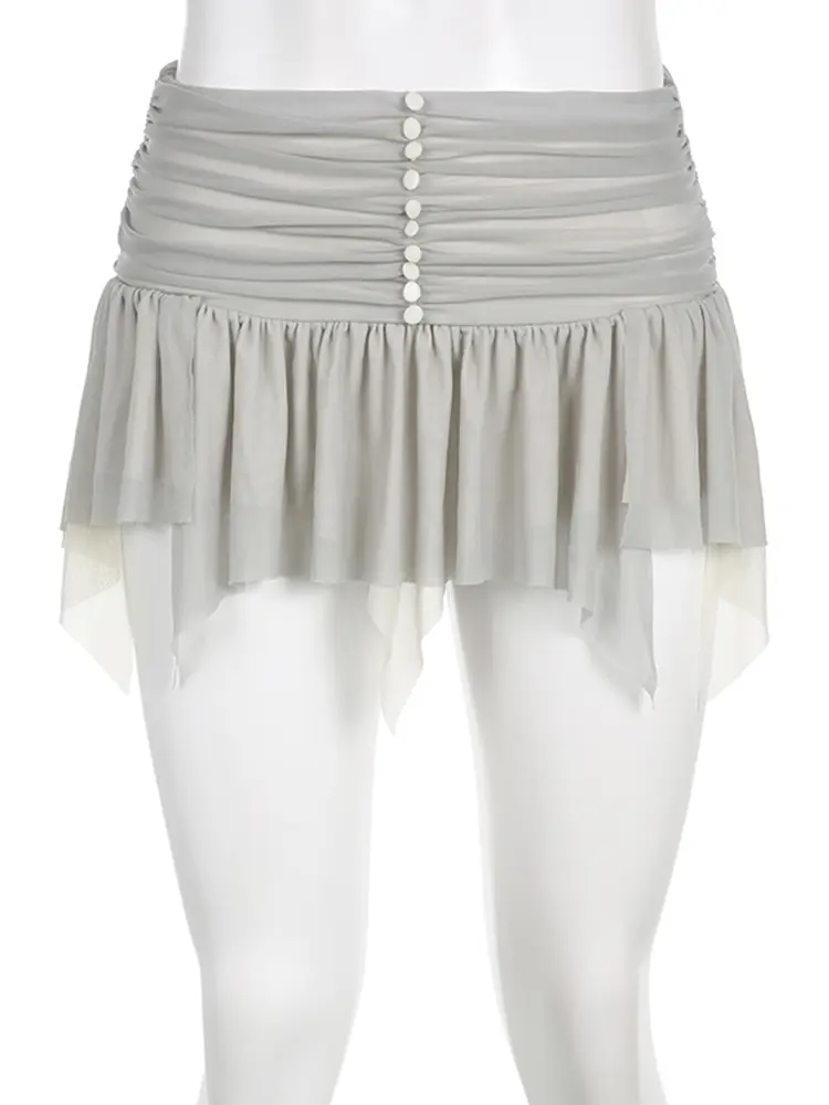 Rockmore Balletcore Mesh Mini Skirts Fashion Low Waist y2k Aesthetic Fairycore Short Pleated Mini Skirts Female Sweet Girls 2023