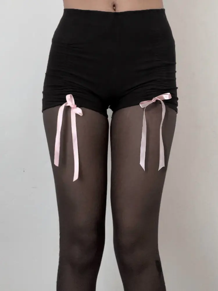 Rockmore Sexy Casual Drawstring Elastic Bow Shorts Women Streetwear All-match Harajuku Aesthetical Solid Low-waisted Short Pants