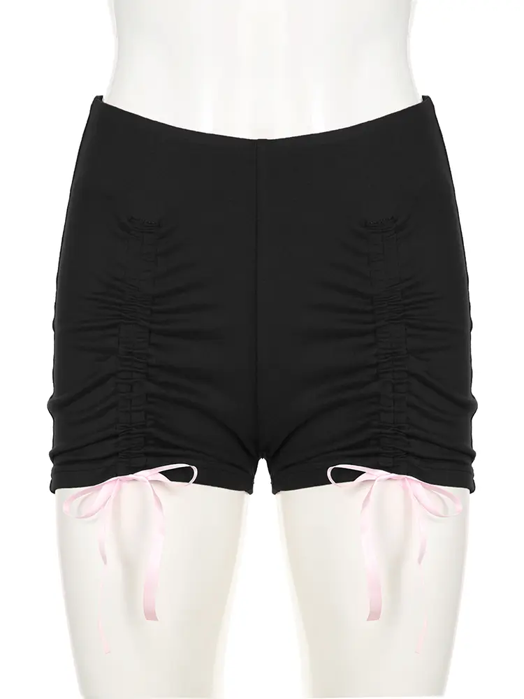 Rockmore Sexy Casual Drawstring Elastic Bow Shorts Women Streetwear All-match Harajuku Aesthetical Solid Low-waisted Short Pants