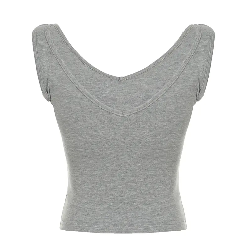 Rockmore Solid Color Shirring Tank Tops Women Slim Low-cut Camis Summer Crop Top Y2k Aesthetic Sleeveless U-Neck Backless Vest
