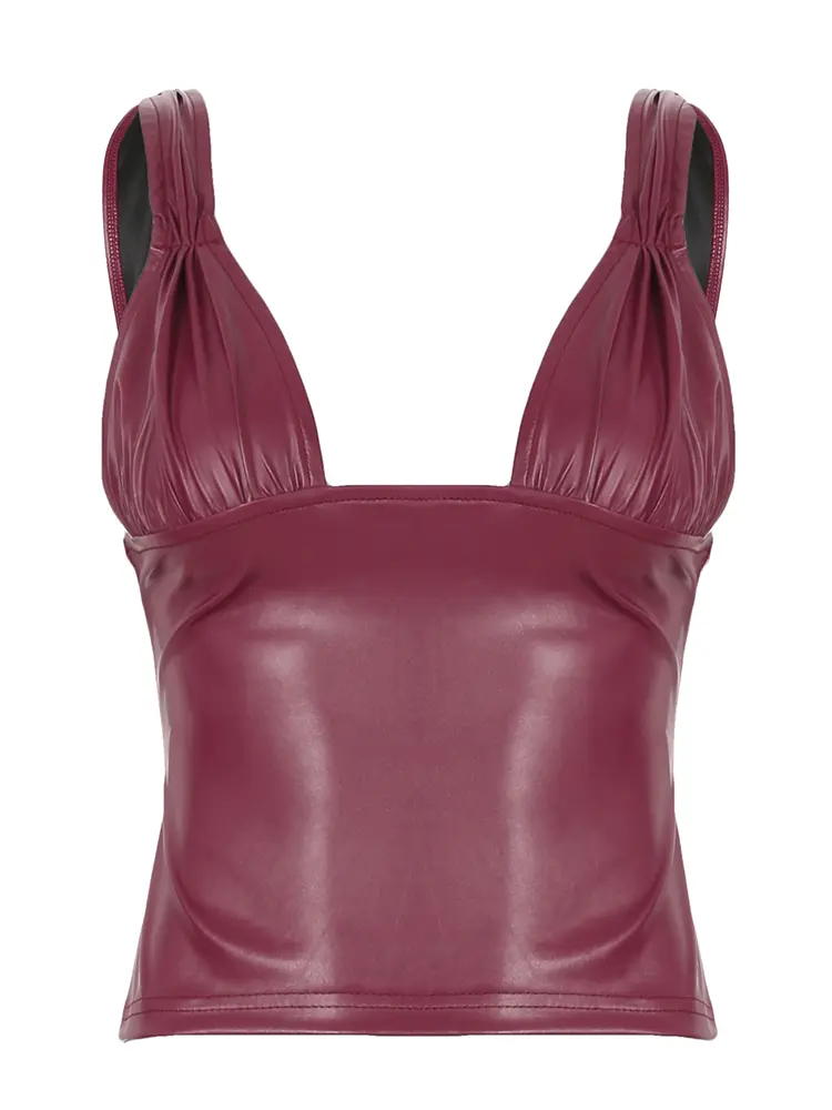 Rockmore Women's Summer PU Faux Leather Camisole Sleeveless Low-Cut Crop Top Y2K Aesthetic Vintage Sexy Coquette Tank Top