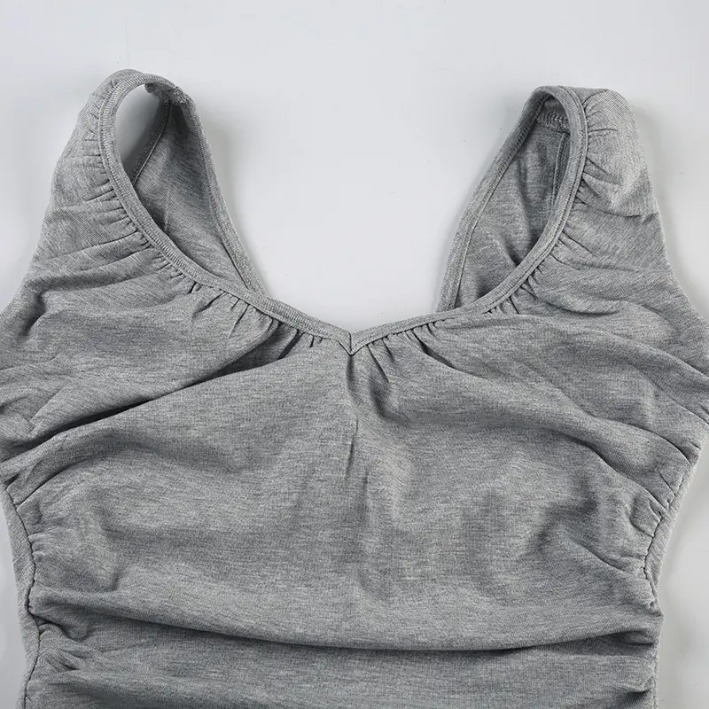 Rockmore Solid Color Shirring Tank Tops Women Slim Low-cut Camis Summer Crop Top Y2k Aesthetic Sleeveless U-Neck Backless Vest