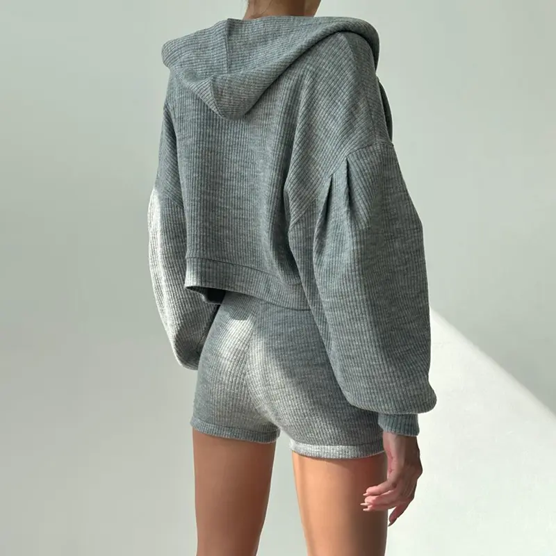 Rockmore 3 Piece Set Crop Vest Hoodie Tracksuit Women Casual Sweatshirt Coat and Mini Short Matching Set Sportswear 3 PCS Outfit