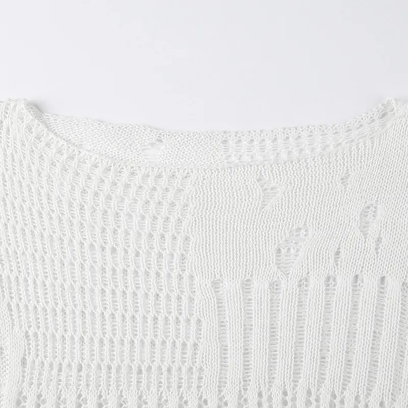 Rockmore Grunge Fairycore Women's Ripped Hollow Out Sweater Street Solid Long Sleeve Crew Neck Knitwear Fall Round Neck Pullover