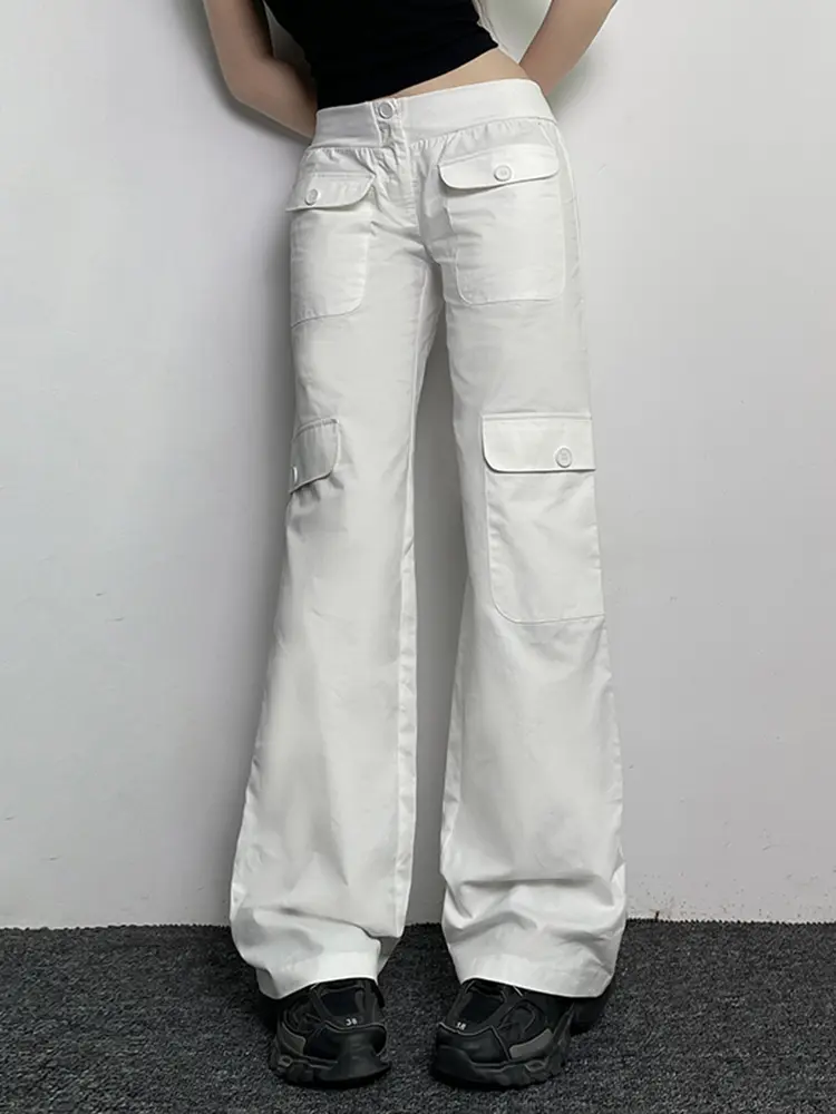 Rockmore White Pants Women Low Waist Casual Straight Full Length Loose Trouser Female Clothing Y2k Streetwear All-match Harajuku