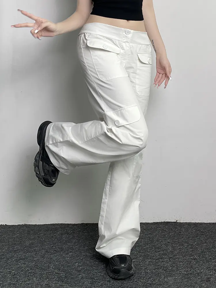 Rockmore White Pants Women Low Waist Casual Straight Full Length Loose Trouser Female Clothing Y2k Streetwear All-match Harajuku