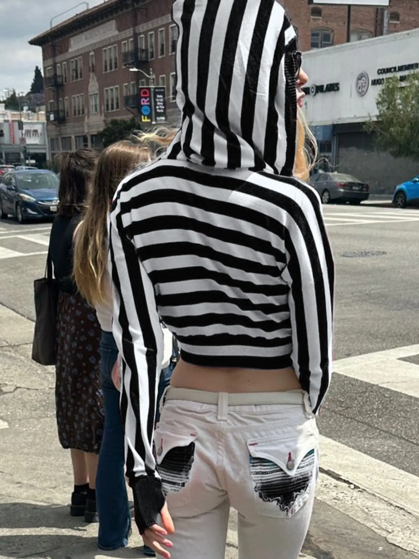 Rockmore Streetwear Striped Hooded V-neck Short Sweater Harajuku Vintage Long Sleeve Hooded Women's Pullover Coquette Aestheticl