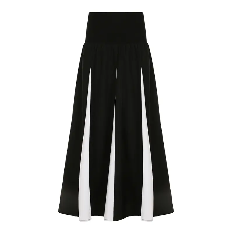 Rockmore Black White Contrast A-line Long Skirt Women Elegant Parachute Skirt Fashion Street Party High Waist Loose Maxi Skirts
