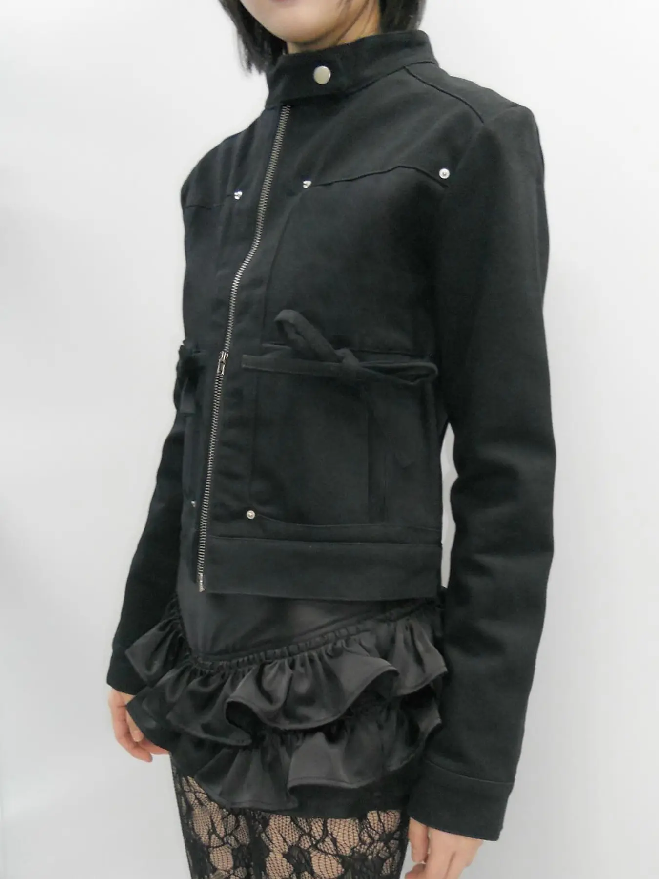 Rockmore Chic Zip Up Patchwork Bow Jacket Women Streetwear Autumn Turtleneck Collar Long Sleeve Coats 90s Vintage Clothes Gothic