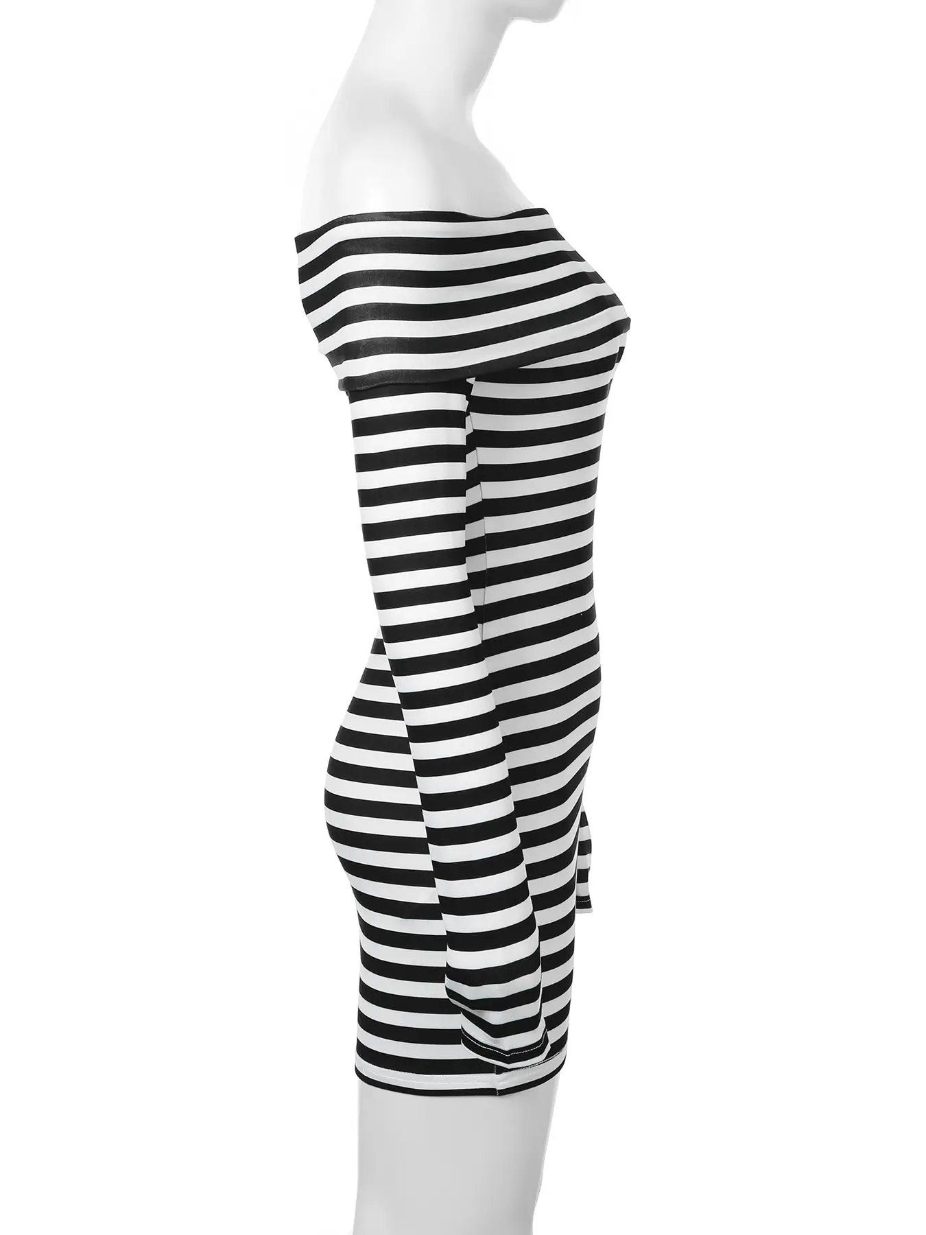 Rockmore Elegant Off Shoulder Striped Mini Drees Women's Sexy Aesthetic Long Sleeve Dreeses Harajuku Casual Y2k Clothes Korean