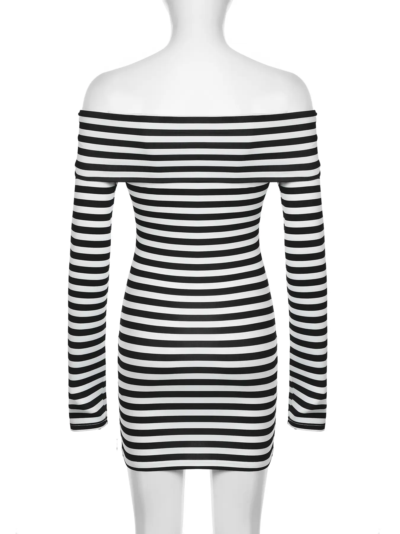 Rockmore Elegant Off Shoulder Striped Mini Drees Women's Sexy Aesthetic Long Sleeve Dreeses Harajuku Casual Y2k Clothes Korean