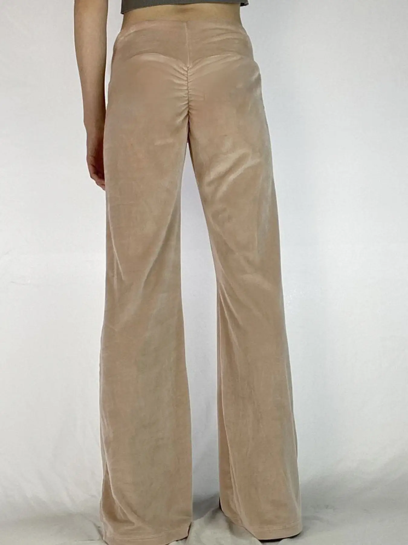 Rockmore Autumn Winter Silver Fox Velvet Pants Women Casual Solid Straight All-match Elegant Lace-up Waist Trousers Y2k Clothing