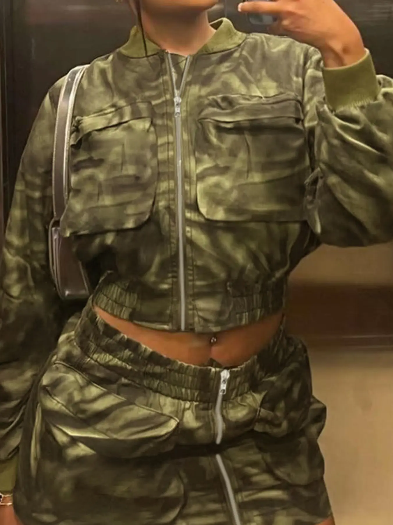 Rockmore Camouflage Print Cargo Jackets Women Streetwear Top Aesthetic 2000s Clothes Casual Vintage Winter Coats Female Coquette