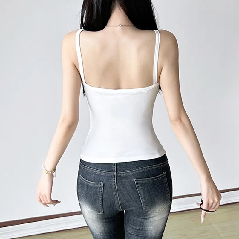Rockmore Women's Sleeveless Camis Top Slim Fit Slash Neck Casual Solid White Pockets 2025 Summer Fashion Streetwear Tank Top