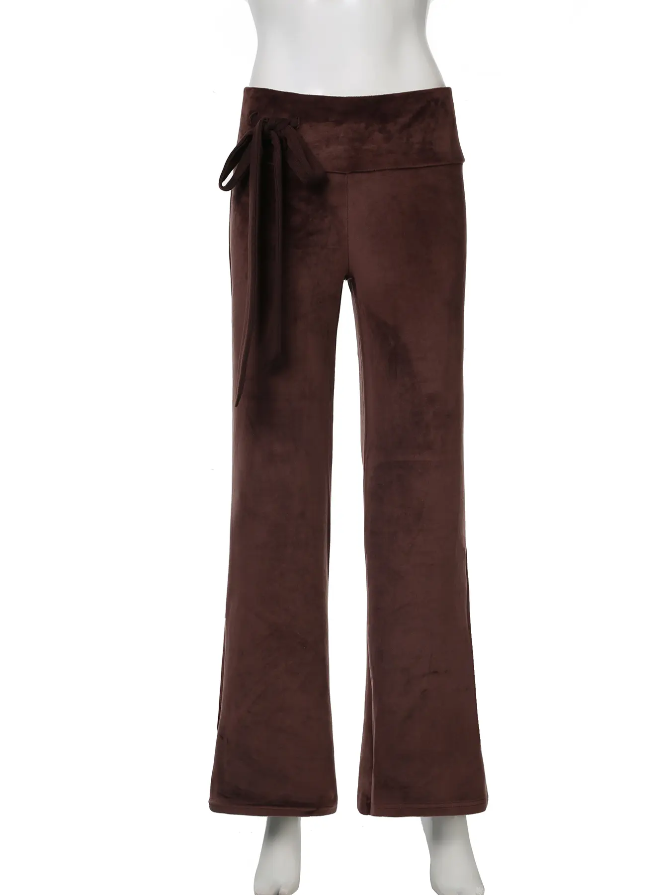 Rockmore Autumn Winter Silver Fox Velvet Pants Women Casual Solid Straight All-match Elegant Lace-up Waist Trousers Y2k Clothing