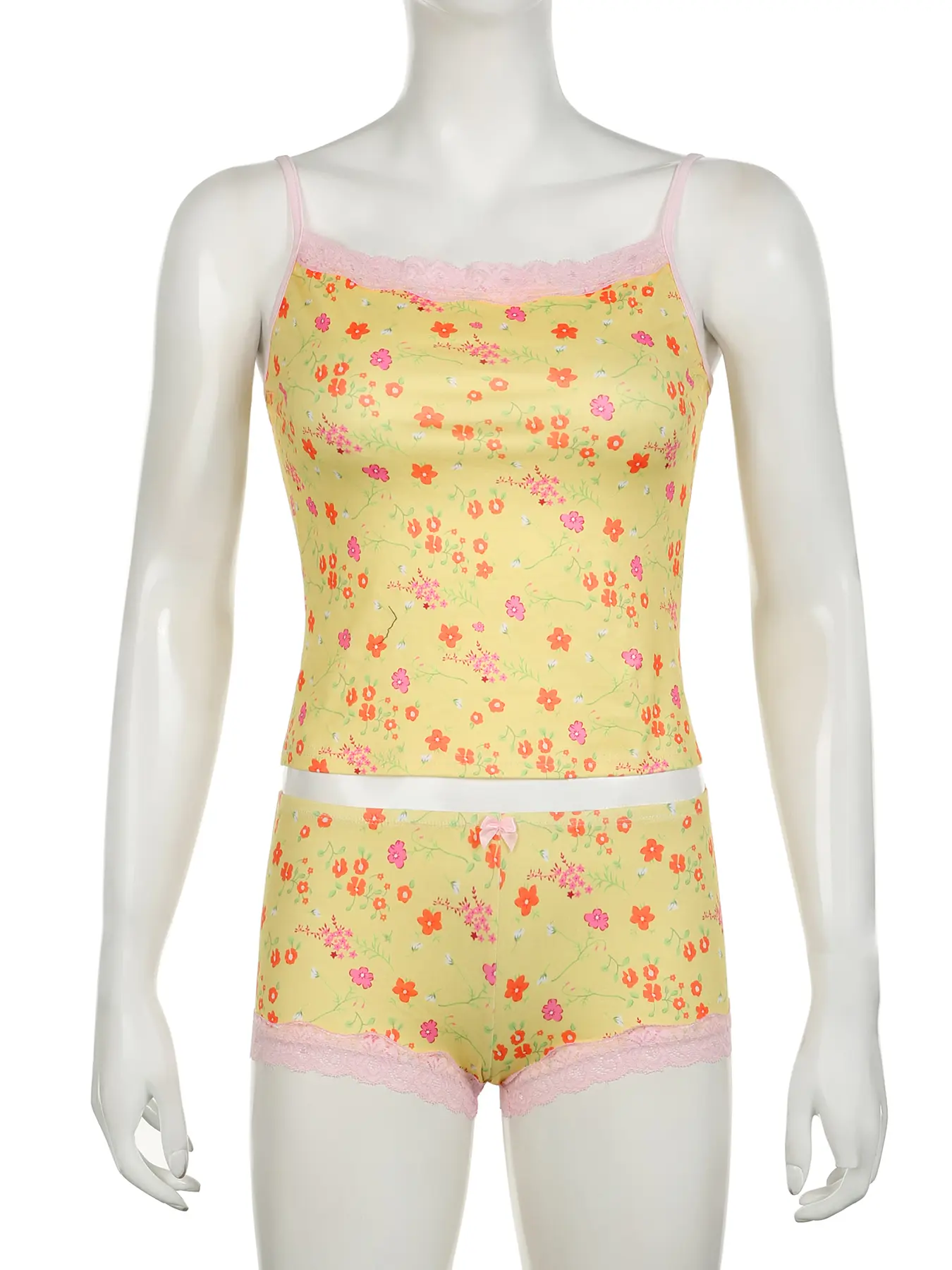 Rockmore Floral Print Lace Women Shorts Set Cute Spaghetti Strap Crop Cami Top Shorts Two-Piece Set Summer Outfits Beach Holiday