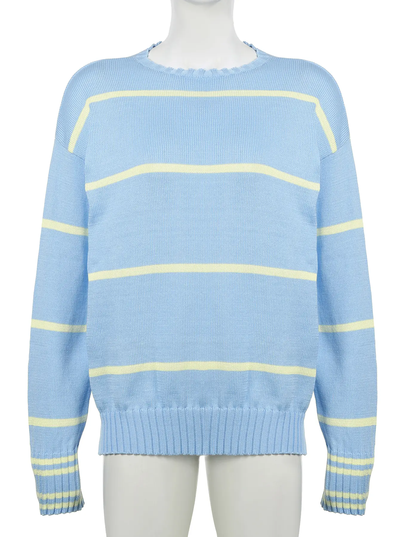 Rockmore Blue O-neck Striped Patchwork Sweater Chic Streetwear Autumn Winter Long Sleeve Pullover Women Elegant Casual Loose Top