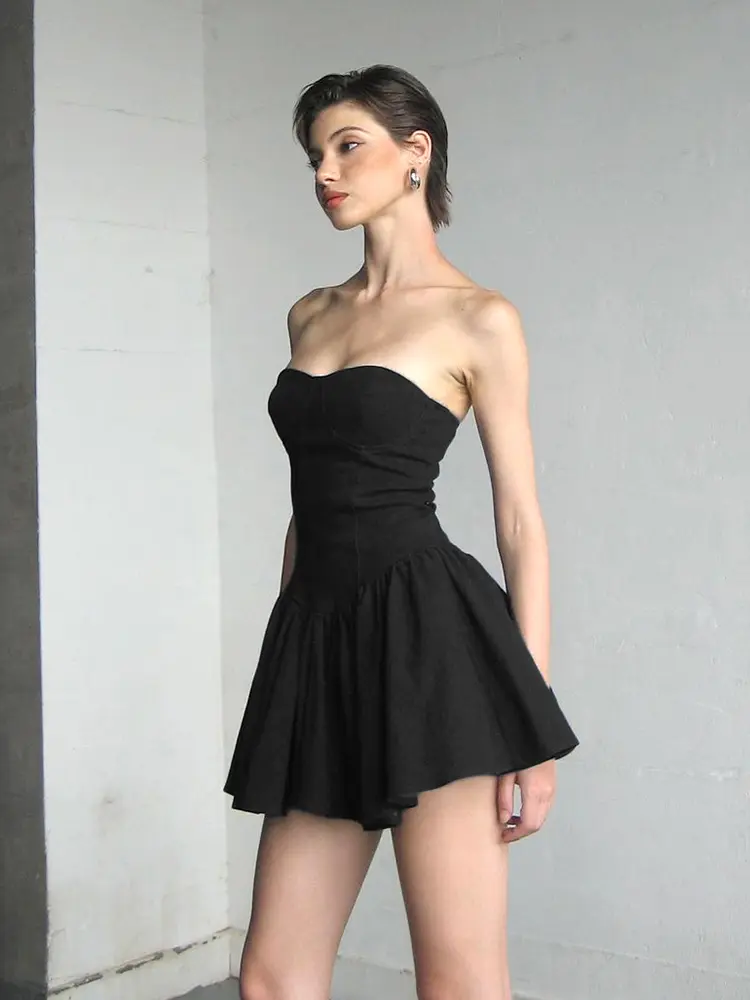 Rockmore Black Strapless Tube Dress for Women Elegant Sexy Backless A-Line Mini Dresses Birthday Party Outfit