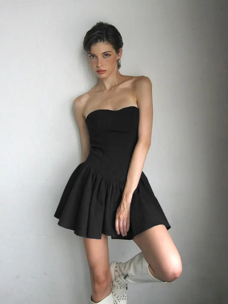 Rockmore Black Strapless Tube Dress for Women Elegant Sexy Backless A-Line Mini Dresses Birthday Party Outfit