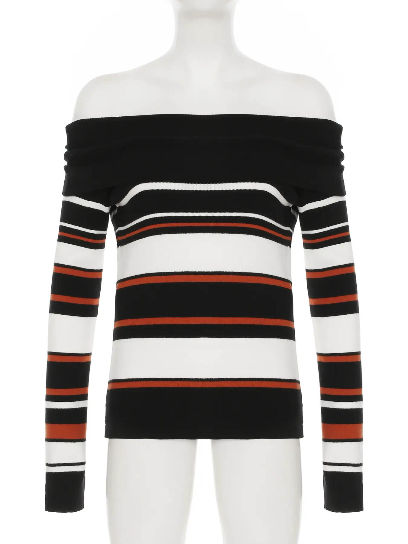 Rockmore Off Shoulder Stripe Knitted Sweaters Streetwear Clothes Women's Pullovers Harajuku Tops Y2k Aesthetic Jersey Mujer 2024