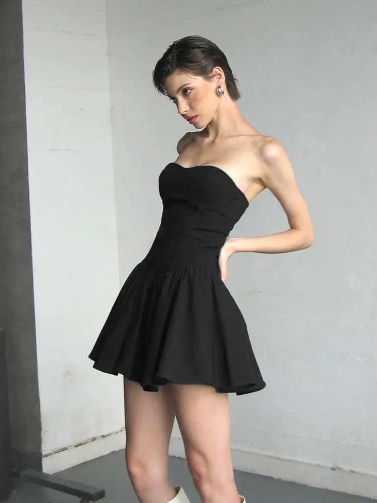 Rockmore Black Strapless Tube Dress for Women Elegant Sexy Backless A-Line Mini Dresses Birthday Party Outfit