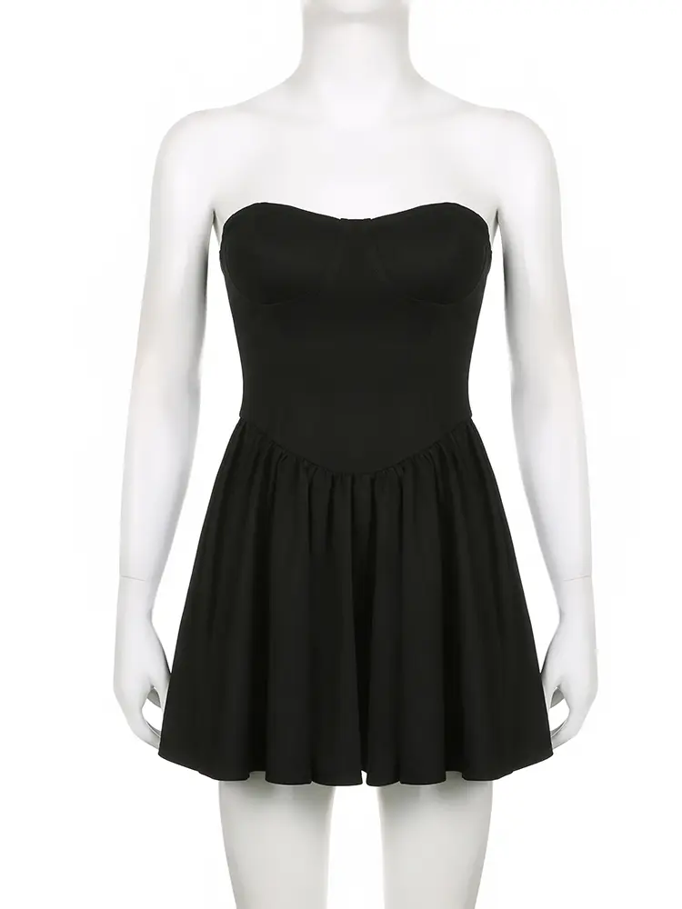 Rockmore Black Strapless Tube Dress for Women Elegant Sexy Backless A-Line Mini Dresses Birthday Party Outfit