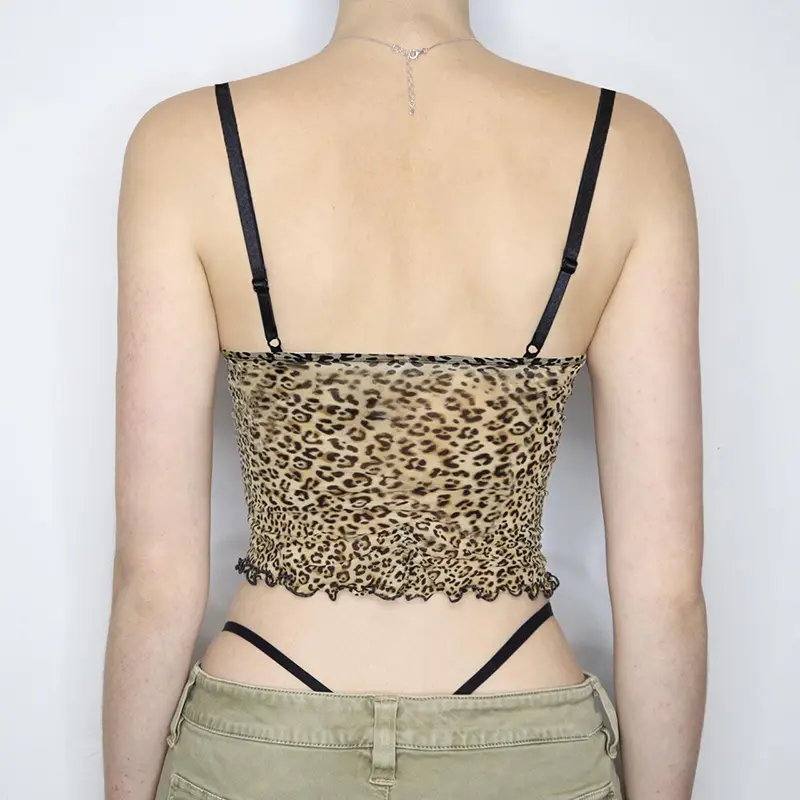 Rockmore Leopard Print Mesh Camis Streetwear Y2K Vintage Lace Bow see Through Sexy Summer Backless Crop Top Women Mini Vest 2024