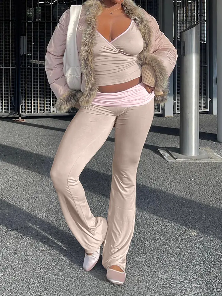 Rockmore Two Piece Set y2k Contrast Patchwork Women'S Tracksuit Halter Crop Top Casual Skinny Pants Suit Fashion Sexy Outfits
