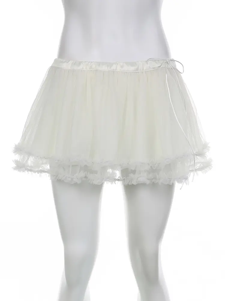Rockmore Balletcore Mesh Mini Skirt White Low Waist y2k Aesthetic Fairycore Korean Short Pleated Mini Skirts Women Sweet Girls