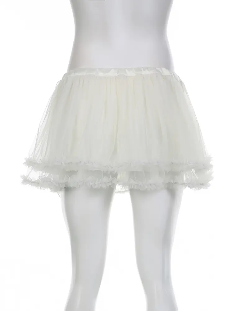 Rockmore Balletcore Mesh Mini Skirt White Low Waist y2k Aesthetic Fairycore Korean Short Pleated Mini Skirts Women Sweet Girls