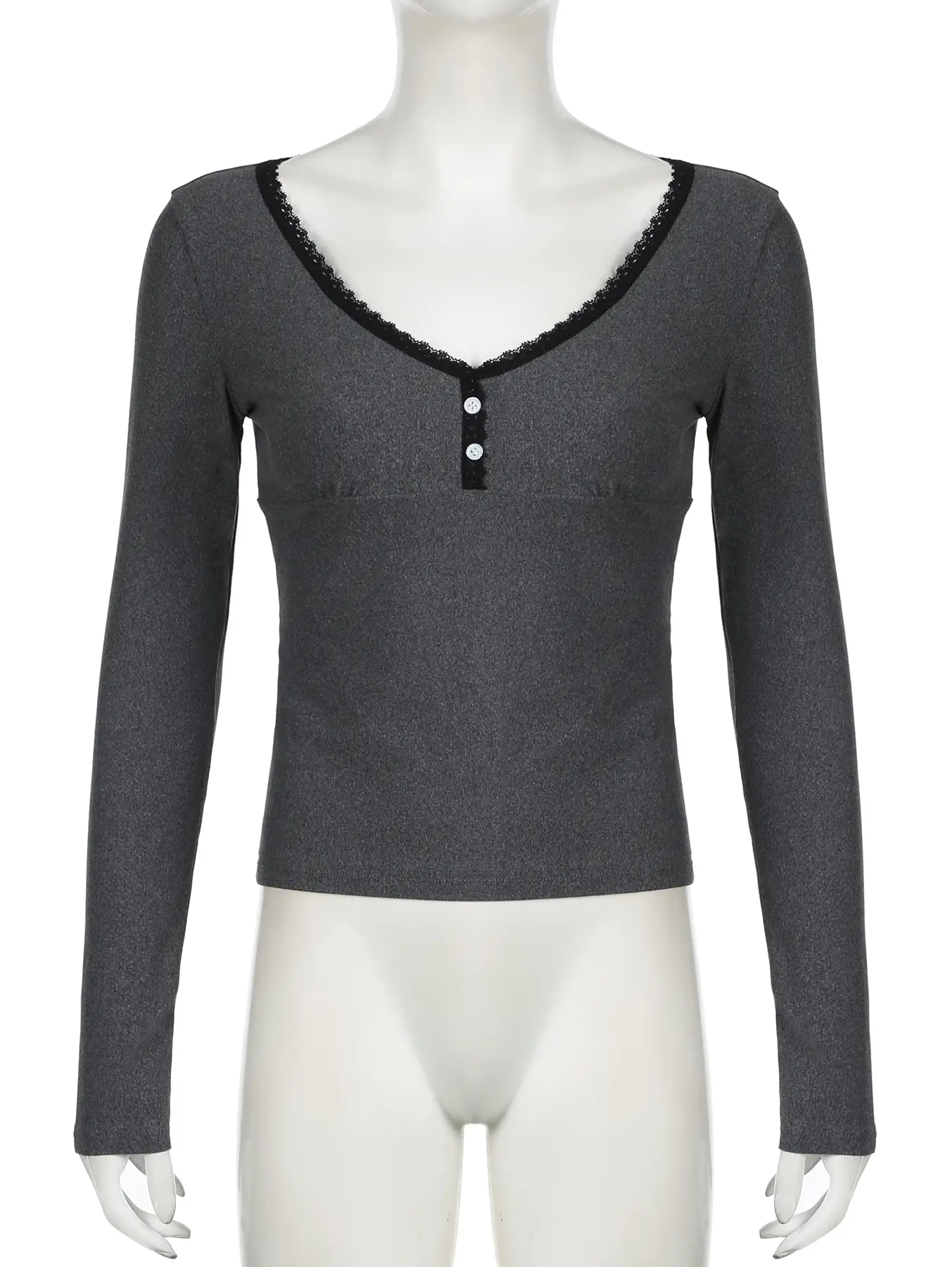 Rockmore Lace Patchwork Button Up T-Shirts for Women Elegant Chic Long Sleeve Pullover Basic Korean Fashion Y2K Streetwear Tops