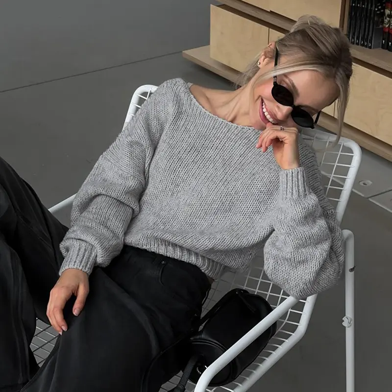 Rockmore Backless V-neck Sweater Streetwear Women Loose Pullover Elegant Casual Long Sleeve Crop Tops Korean Autumn Clothes