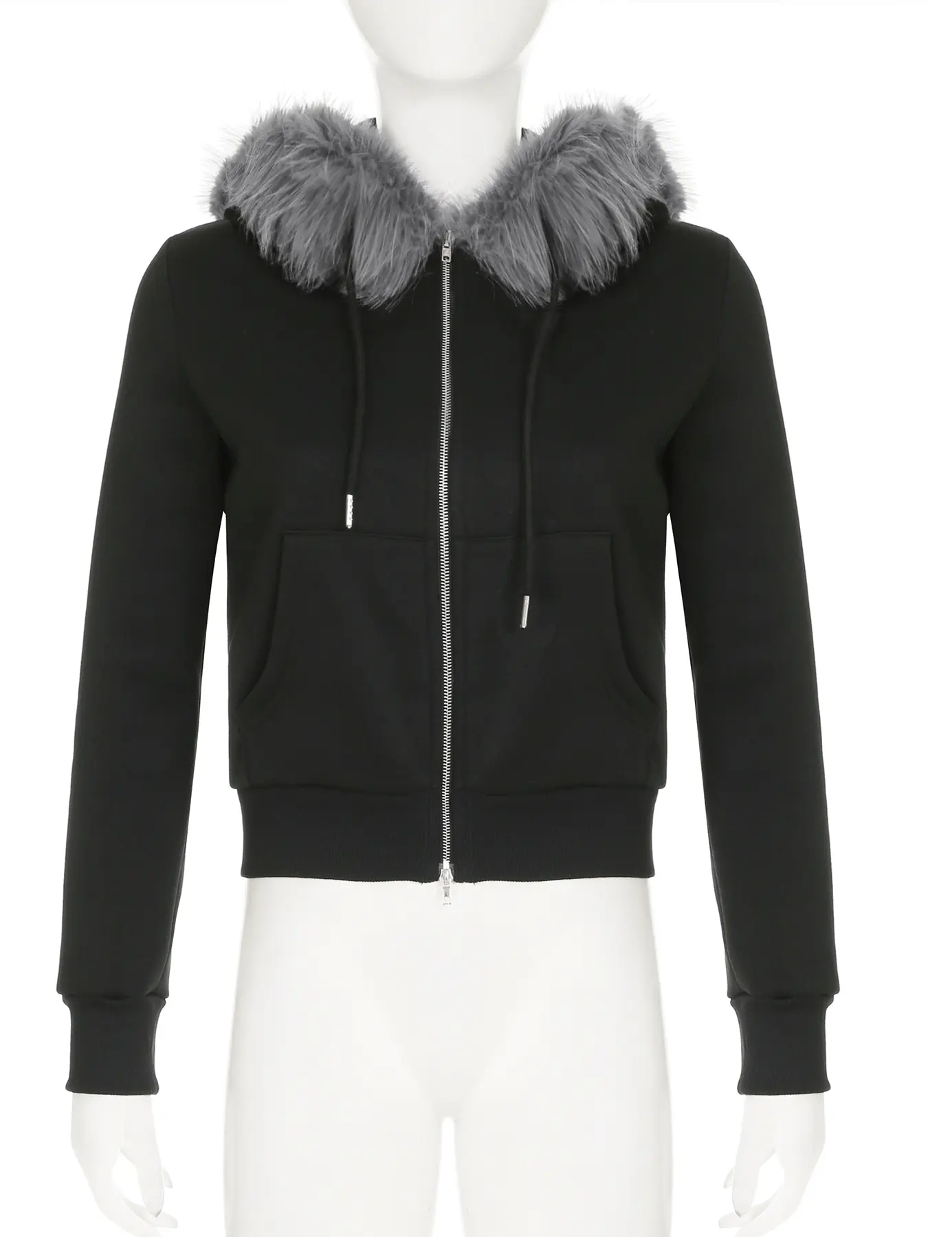 Rockmore Fur Patchwork Hooded Letter Embroidery Zipper Coat Skinny Padded Sweatshirt Jacket Casual Hoodies Y2k Streetwear Female