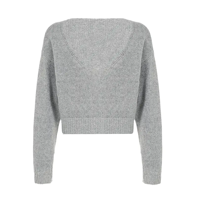 Rockmore Backless V-neck Sweater Streetwear Women Loose Pullover Elegant Casual Long Sleeve Crop Tops Korean Autumn Clothes