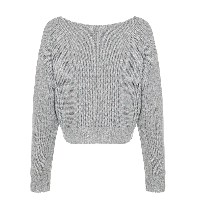 Rockmore Backless V-neck Sweater Streetwear Women Loose Pullover Elegant Casual Long Sleeve Crop Tops Korean Autumn Clothes