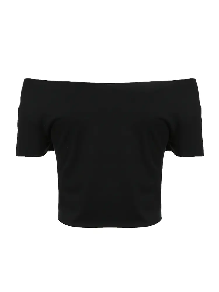 Rockmore Number "14" Print Off Shoulder Crop Top Tee Women Casual Short Sleeve T-shirt Y2K Streetwear Summer Ladies Clothes 2024