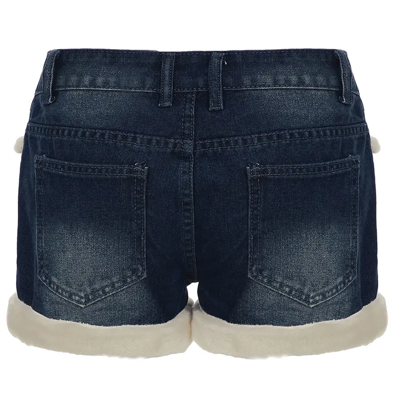 Rockmore Fur Patchwork Women's Short Jeans Distressed Low Waist Luxury Mini Denim Shorts 2025 Summer Fashion