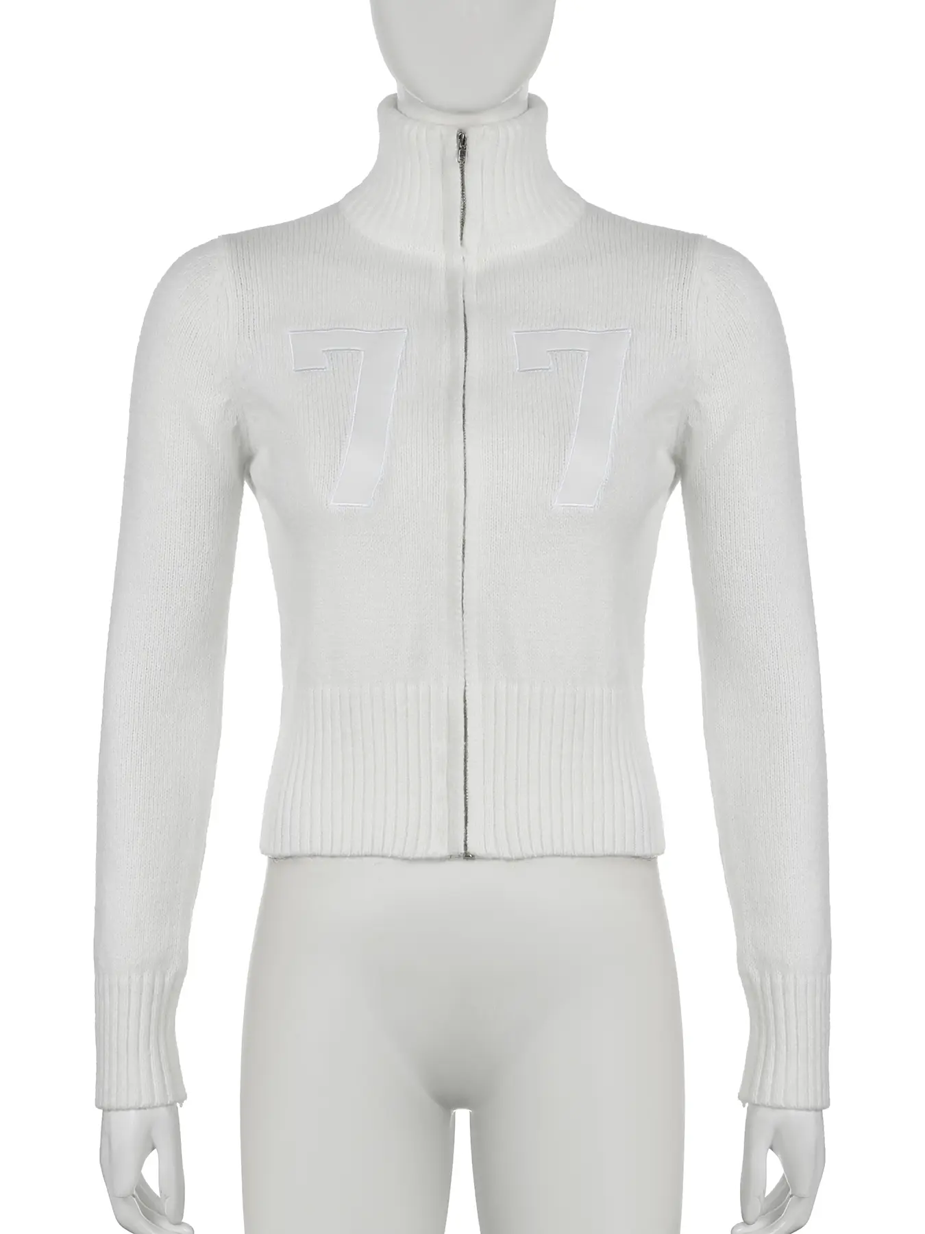 Rockmore Women's Solid Knitted Stand-up Collar Sweater Cardigan Fashion Autumn Winter Casual Y2k Chic Zipper Long Sleeve Outfits