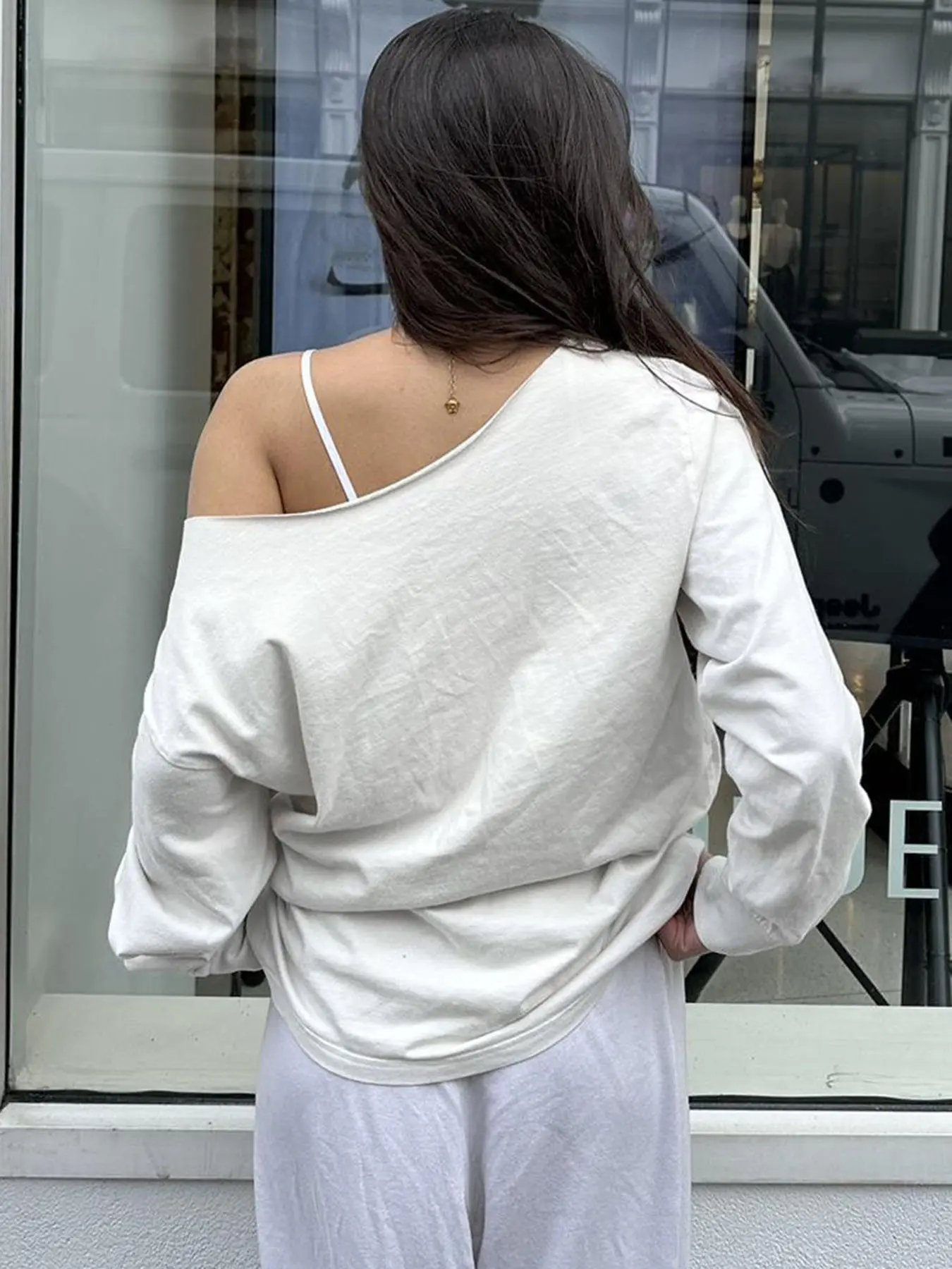 Rockmore Solid Off Shoulder Baggy Sweatshirt Streetwear Casual Raglan Sleeve Pullover Loose Tops for Spring Fall Women's Clothes