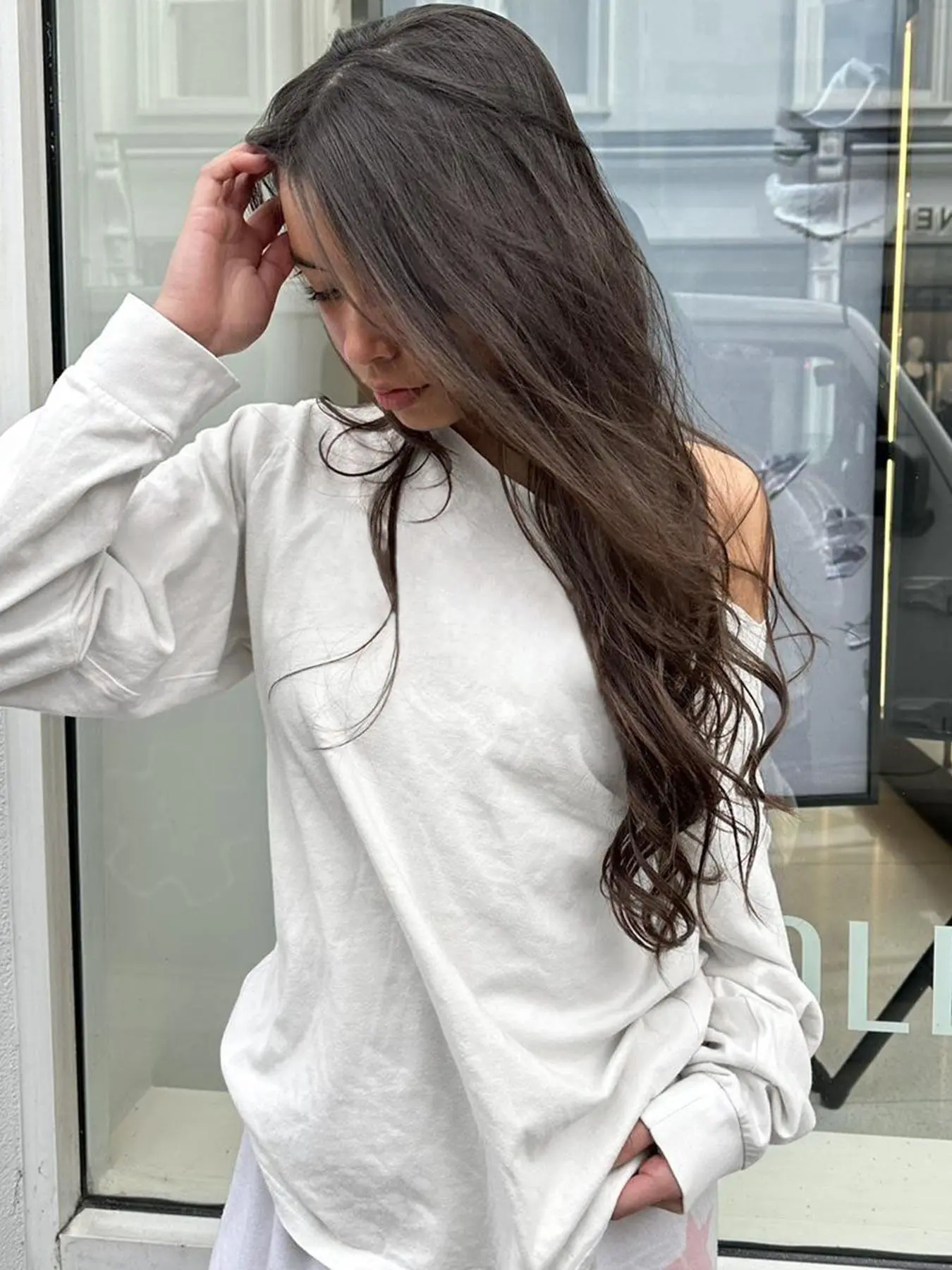 Rockmore Solid Off Shoulder Baggy Sweatshirt Streetwear Casual Raglan Sleeve Pullover Loose Tops for Spring Fall Women's Clothes
