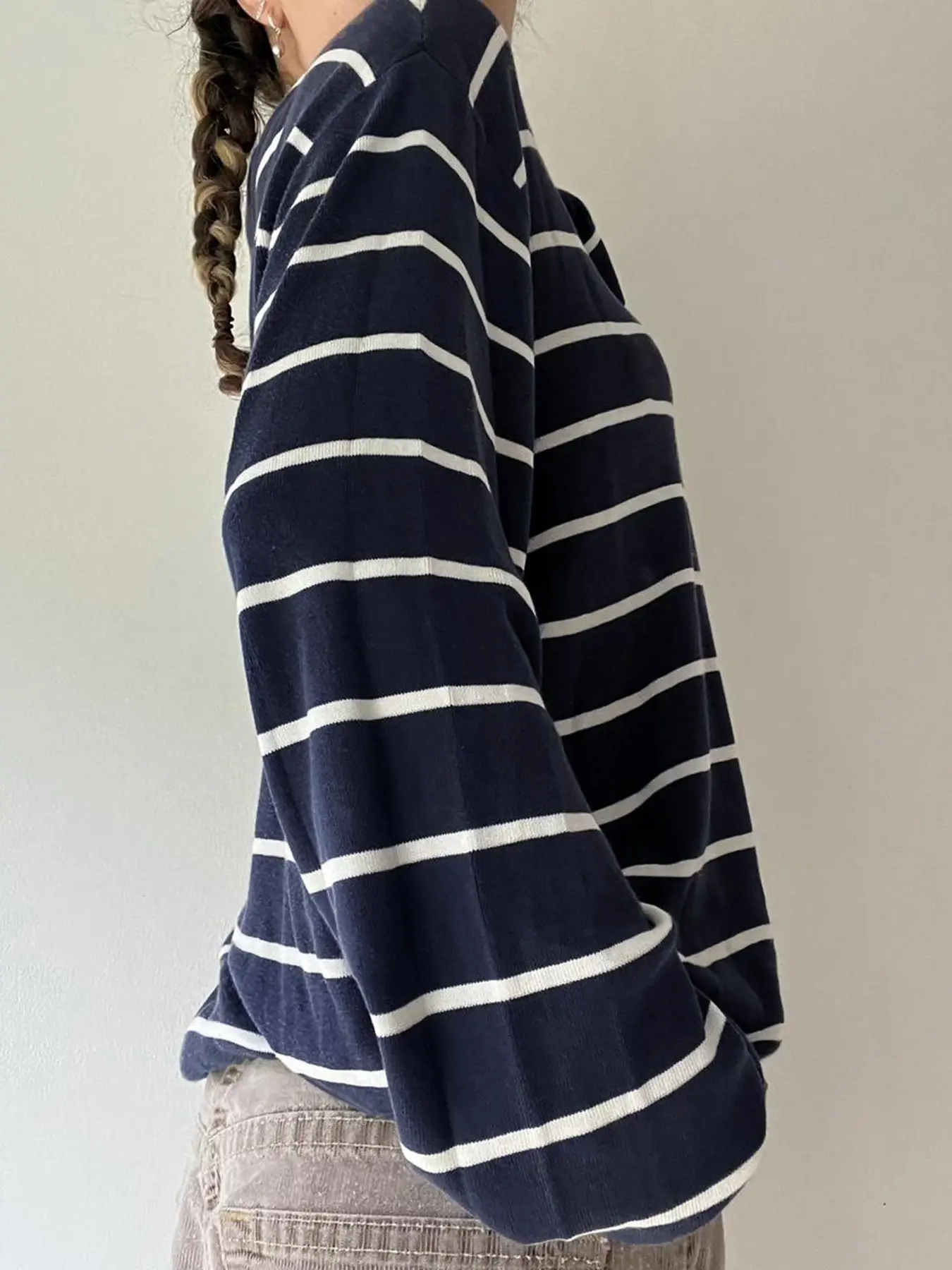 Rockmore Striped Long Sleeve Sweater for Women All-match O-neck Casual Base Top Korean Chic Tees Harajuku Y2k Clothes Streetwear