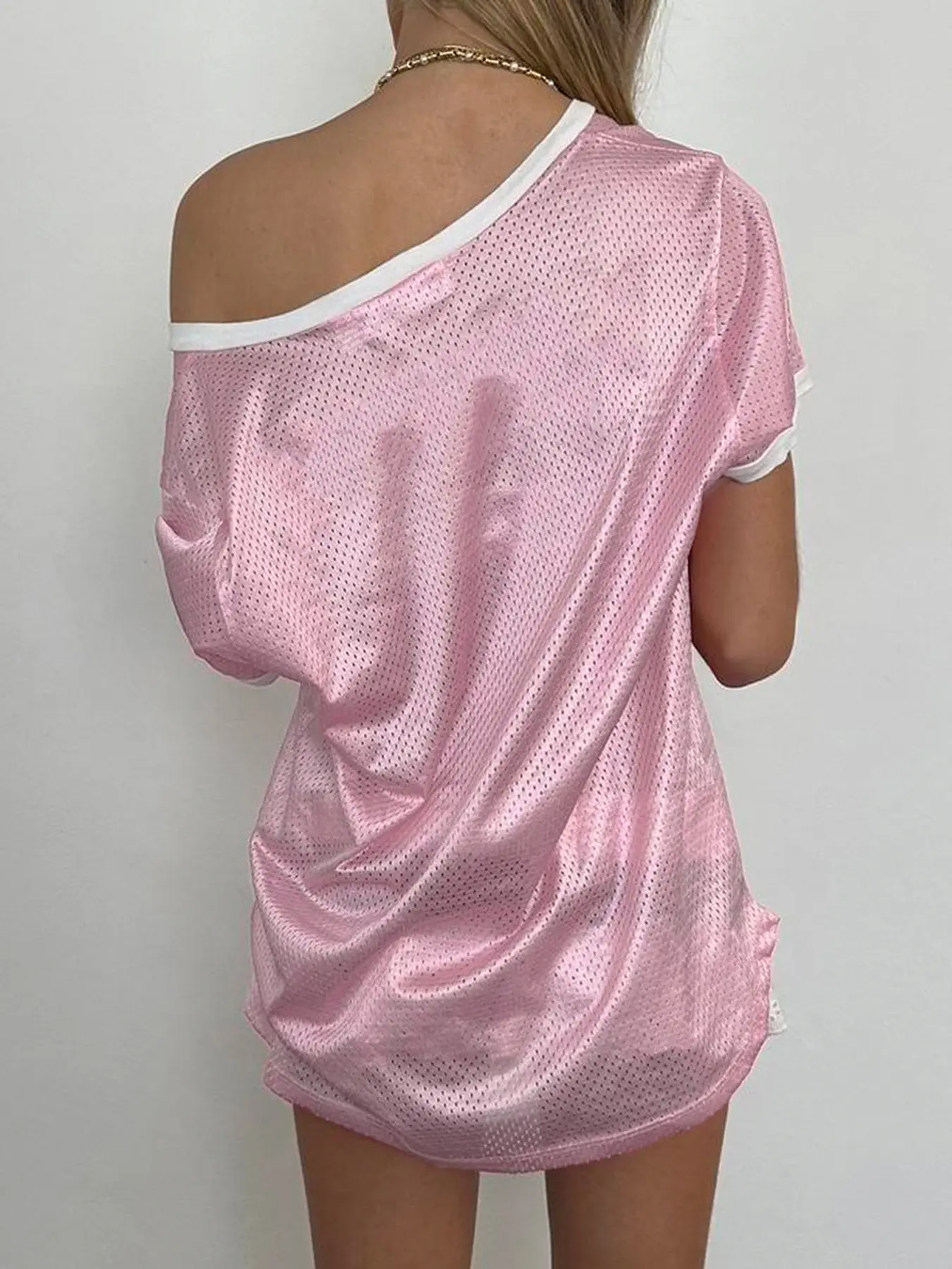 Rockmore Harajuku Slash Neck Strapless Loose Digital Print Top Short Sleeve  Oversized T-shirt Y2k Aesthetic All-match Streetwer
