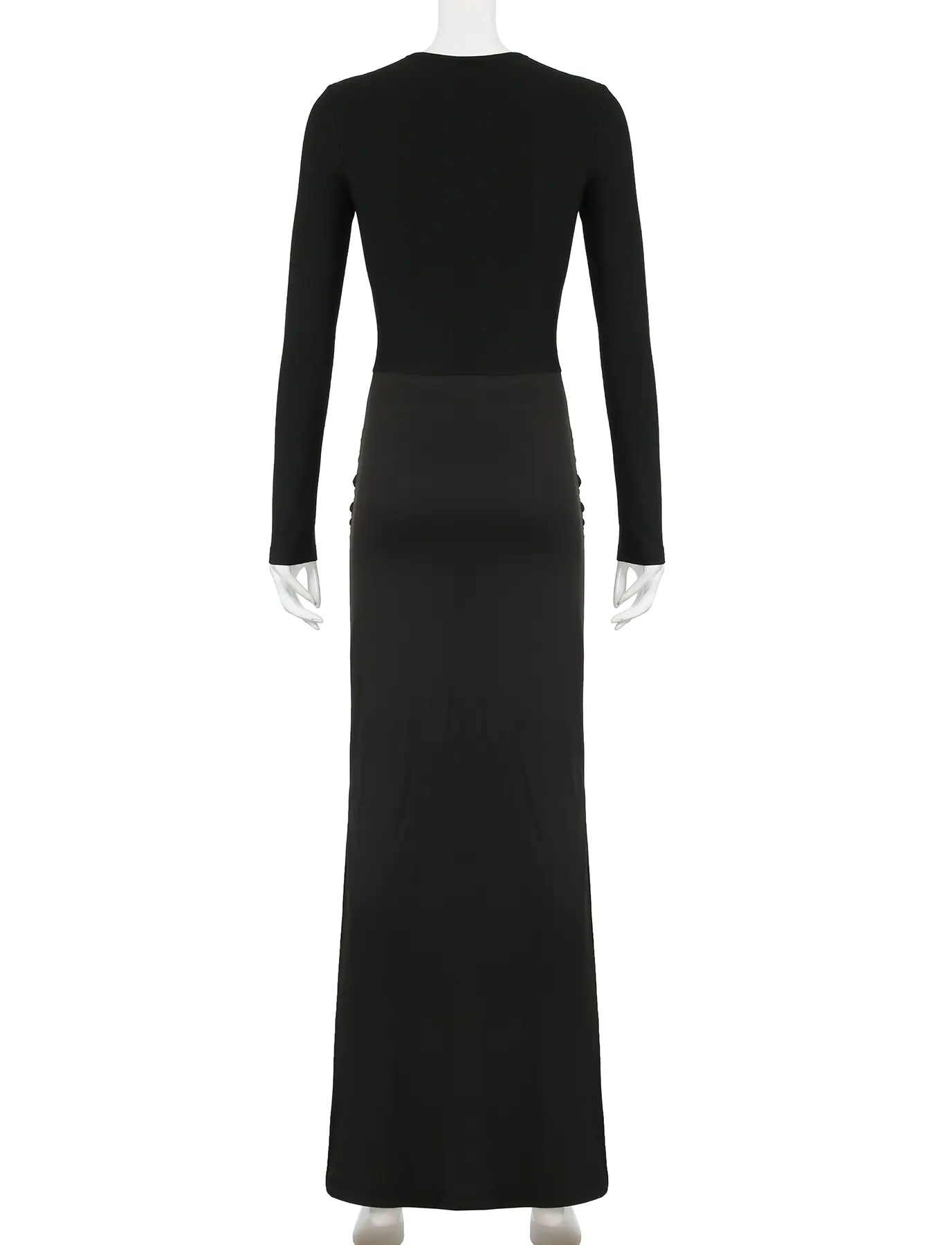 Rockmore Chic Sexy Black Solid Pleated Dress Women Elegant Long Sleeve V-neck Slim Evening Dress Y2k Aesthetic All Match Clothes