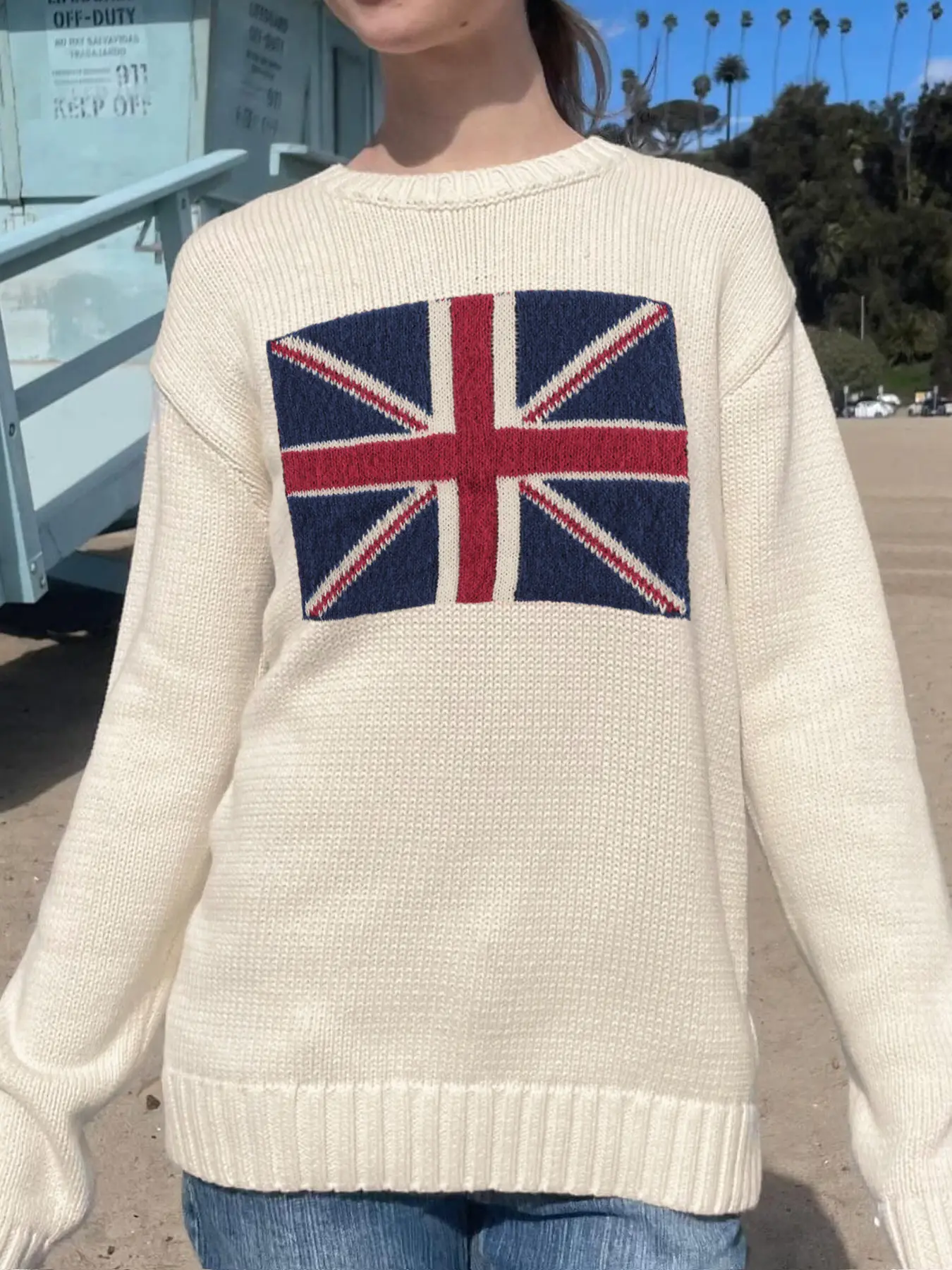 Rockmore Street Loose Casual Sweater Y2K Chic Long Sleeve Vintage Flag Tops Casual Autumn Winter Elegance Harajuku Warm Pullover