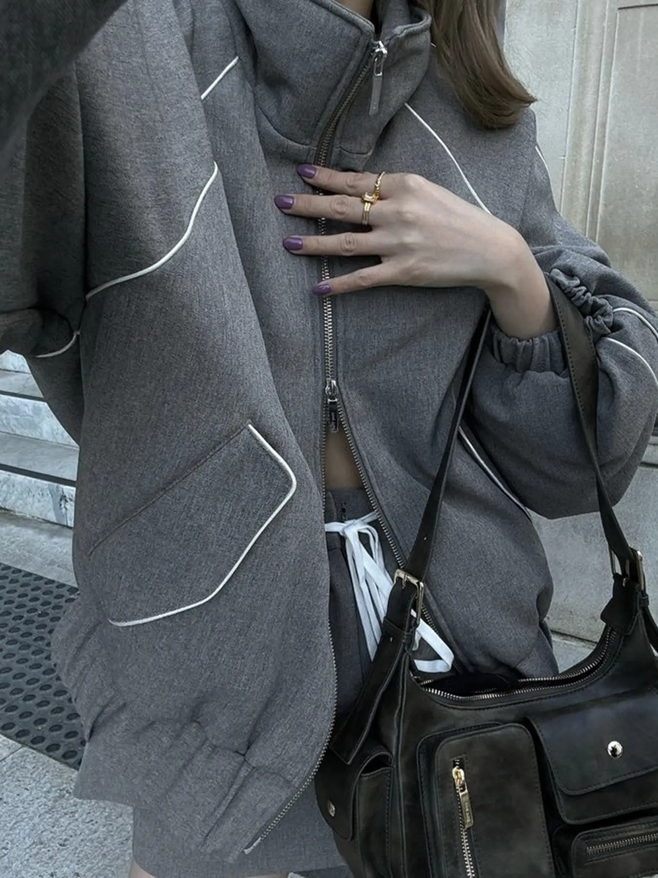 Rockmore Korean Solid Zip Up Jacket Woman Hoodless Female Stand Collar Long Sleeve Short Coats Y2k Clothes Streetwear Harajuku